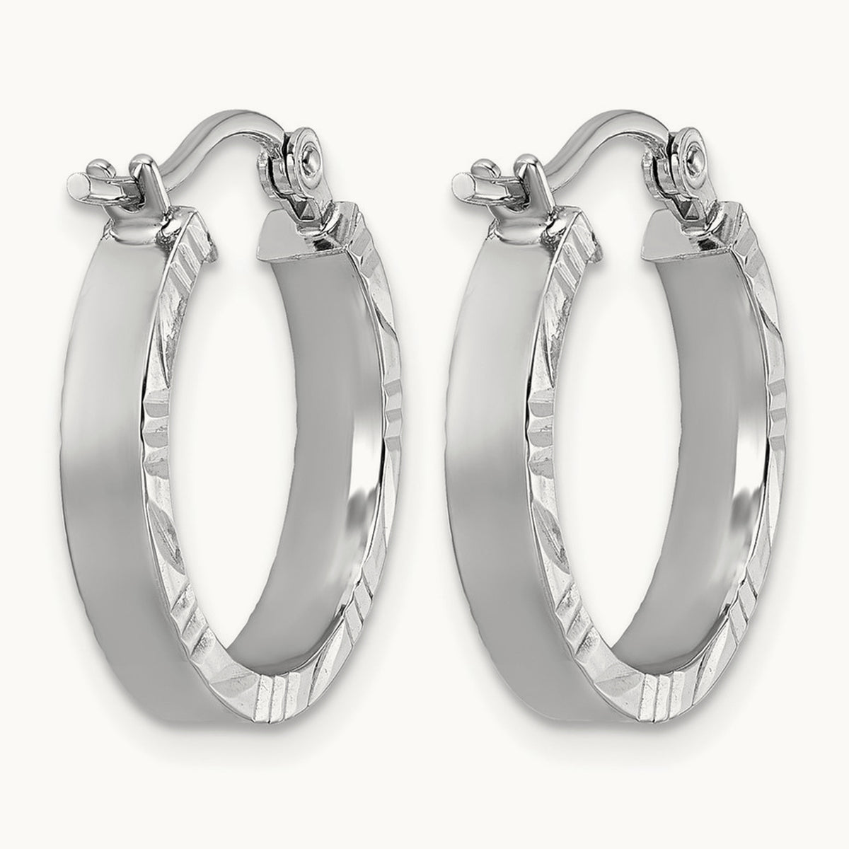 Small Diamond-cut Edge Polished Hoop Earrings — 14K White Gold