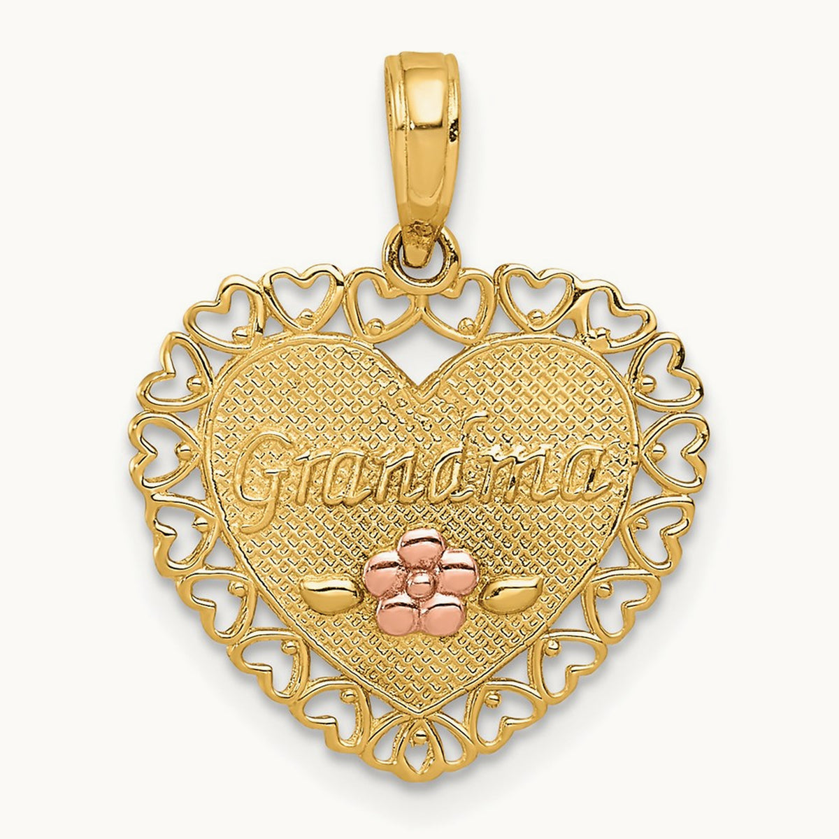 GRANDMA Heart w/Flower Charm, 14K Two-tone