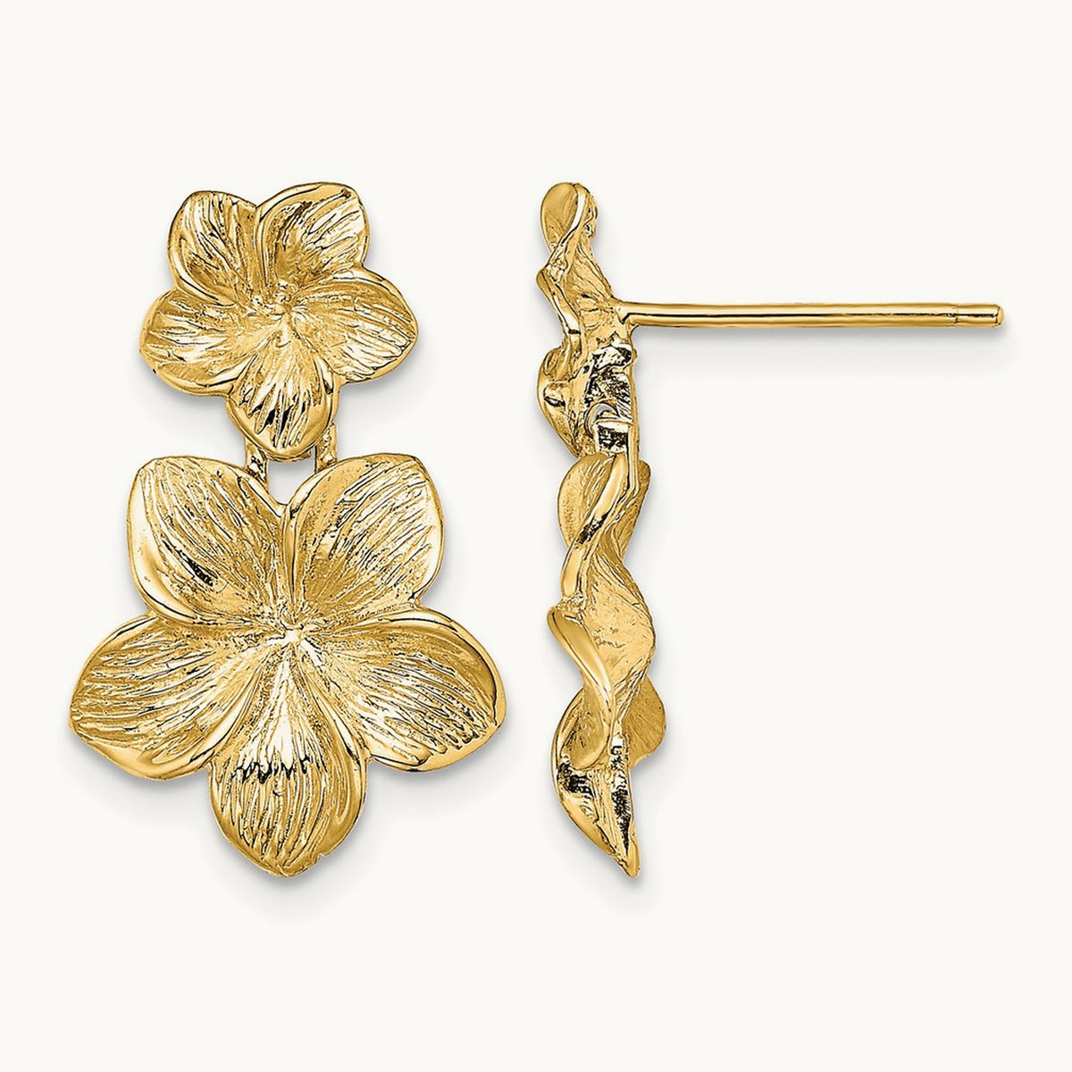 Double Plumeria Flower Post Dangle Earrings — 20mm