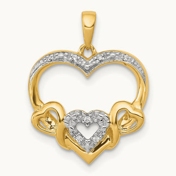 .03ct. Diamond and Rhodium Heart w/3 Smaller Hearts Pendant, 14K