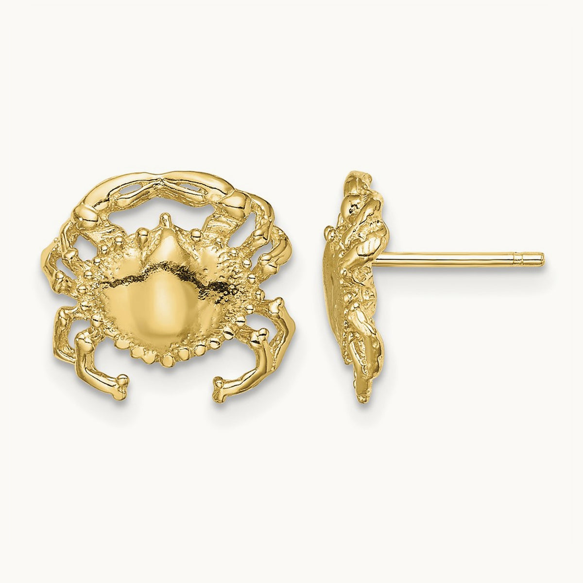 Polished / 2-D Crab Post Earrings, 14K