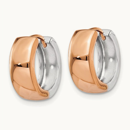 Hinged Hoop Earrings, 14K Two-tone White with Rose Gold