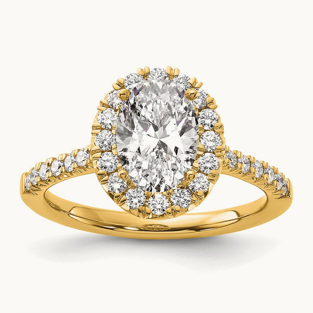 Oval Semi-Mount Halo Engagement Ring, 0.25-0.50 ct tw Lab-Grown Diamond — 1/2 ct (holds 1 1/2 ct center) · VS/SI (Great), 14K Yellow Gold, 7
