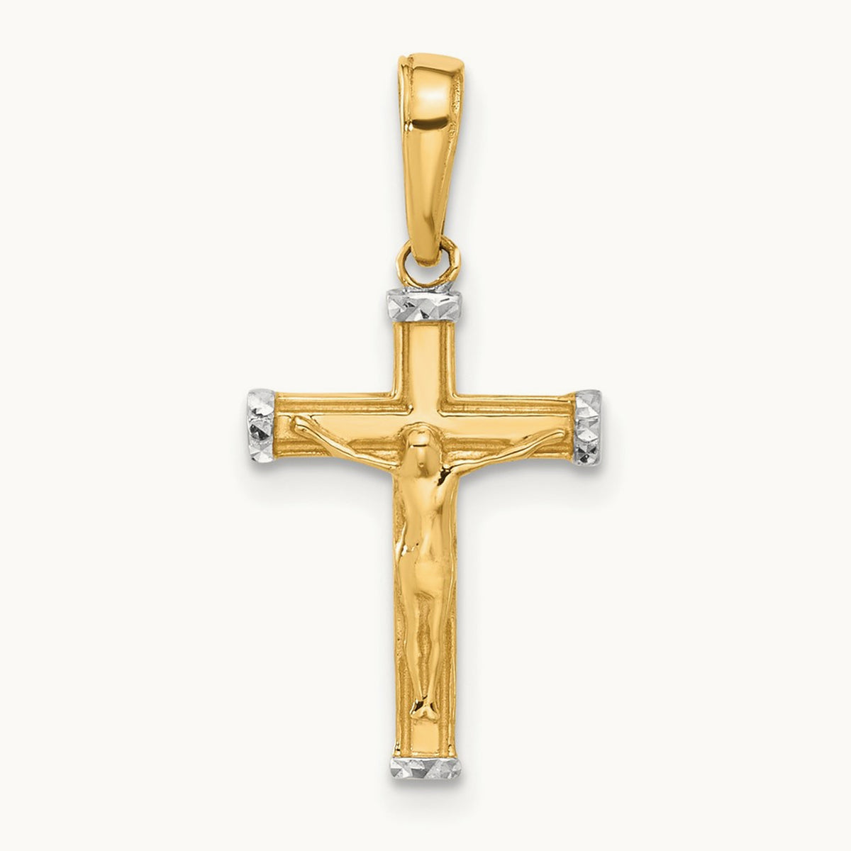 D/C Crucifix Cross Pendant, 14K with White Rhodium