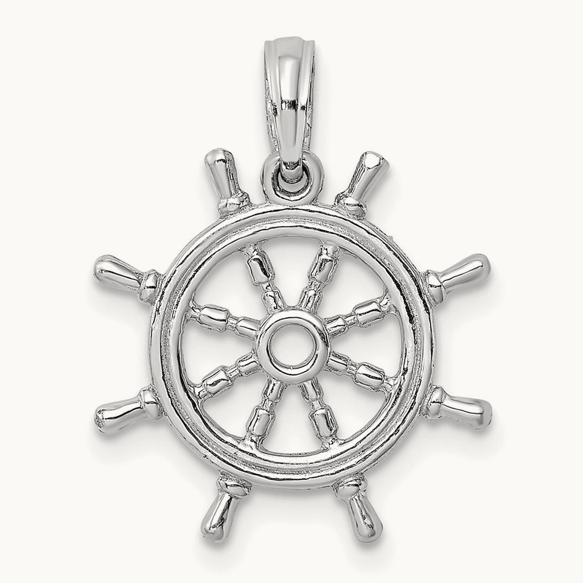 3-D Ships Wheel Charm — 14K White Gold