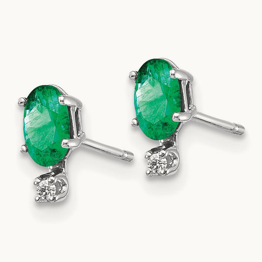 Diamond and Emerald Birthstone Earrings, 14K White Gold