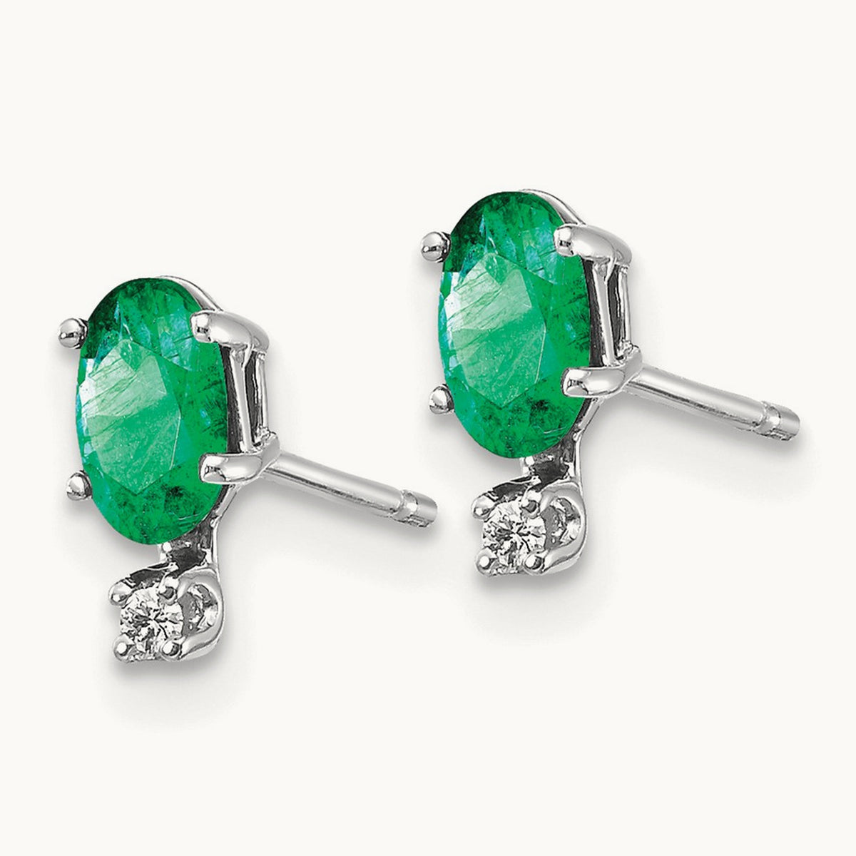 Diamond and Emerald Birthstone Earrings, 14K White Gold