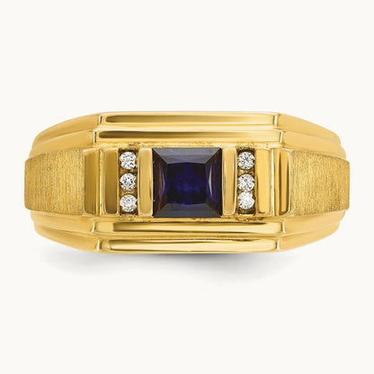 IBGoodman Men's Cr.Sapphire and Diamond Satin Complete Ring, 14K