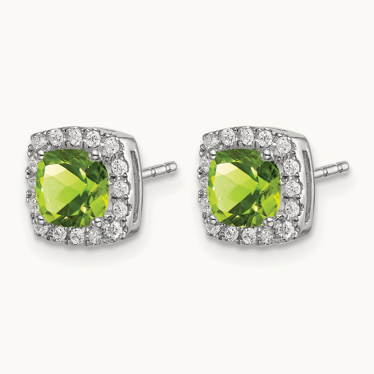 Cushion Peridot and Diamond Halo Earrings — 7.8mm