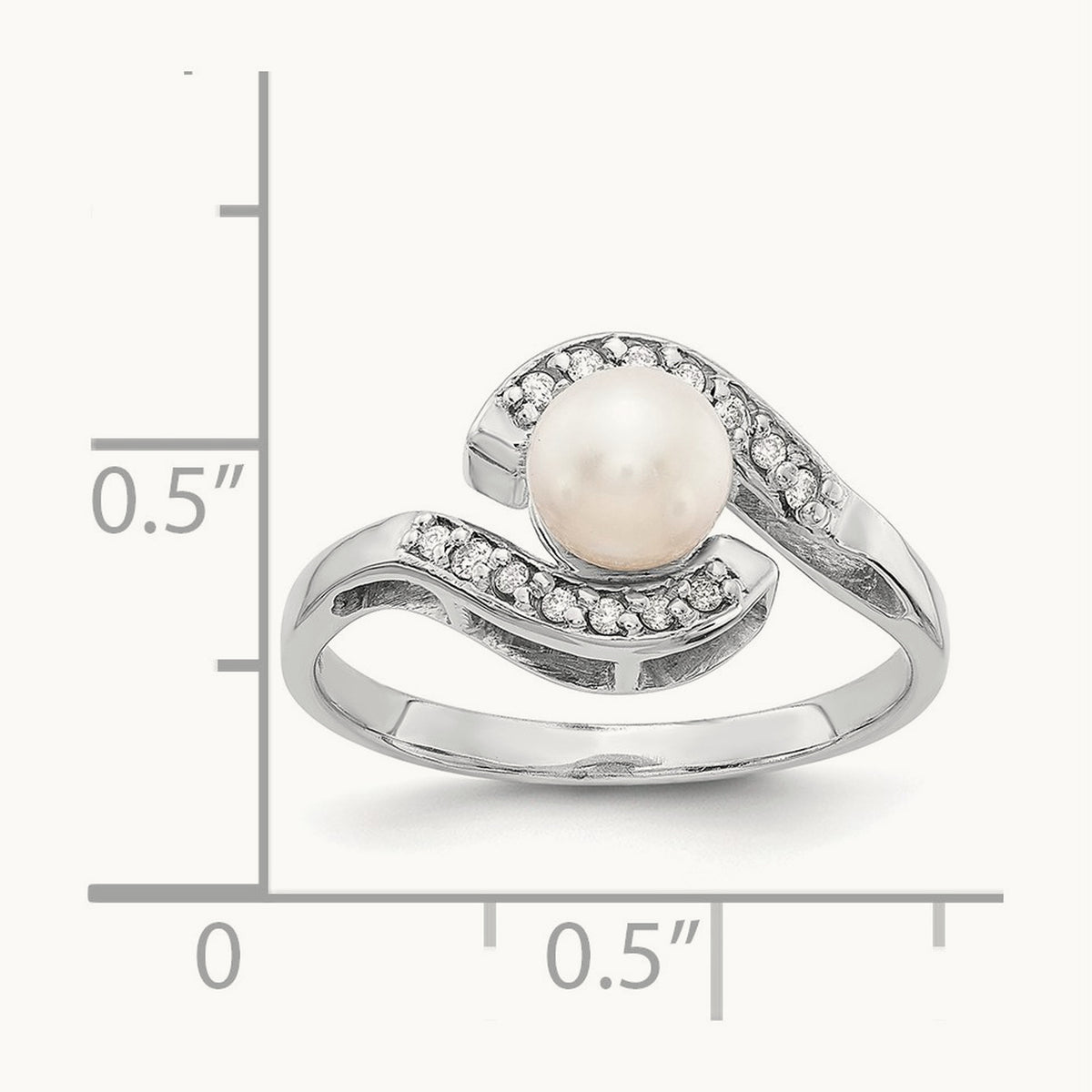 FW Cultured Pearl AA Diamond ring, 5.5mm, 14K White Gold