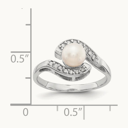 FW Cultured Pearl AA Diamond ring, 5.5mm, 14K White Gold