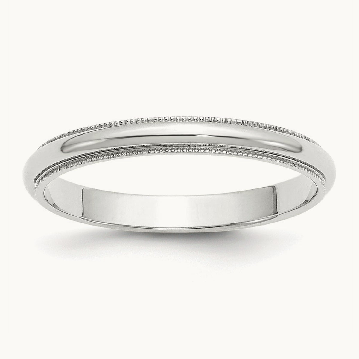Milgrain Half Round Band, 3mm, 10K White Gold