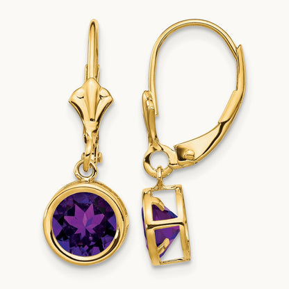 Amethyst Leverback Earrings — 14K Yellow Gold