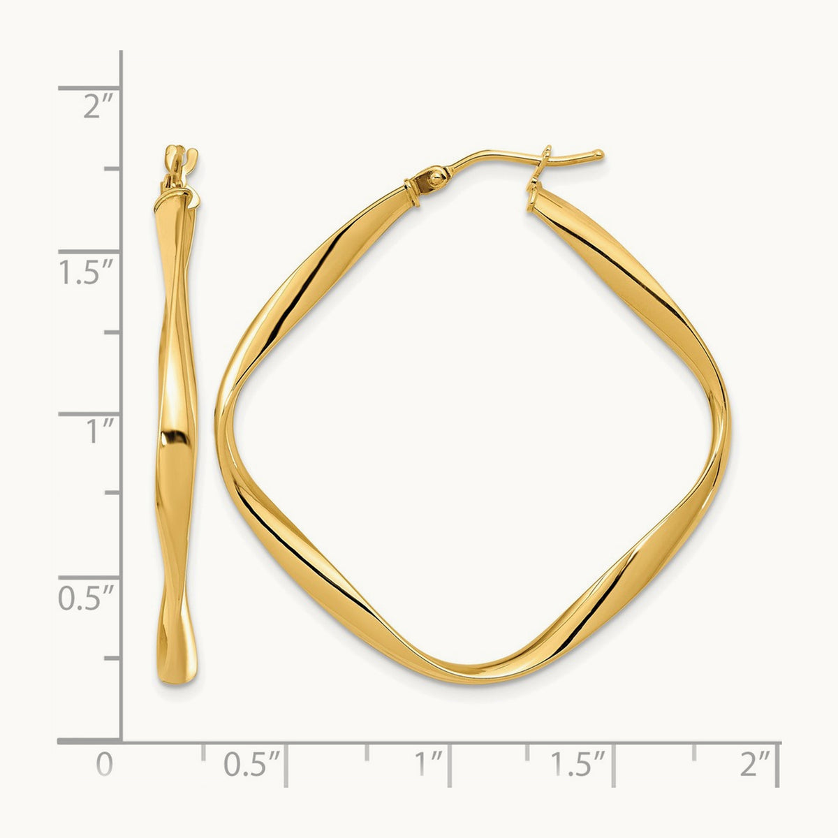 Polished Twisted Square Hoop Earrings — 14K Yellow Gold