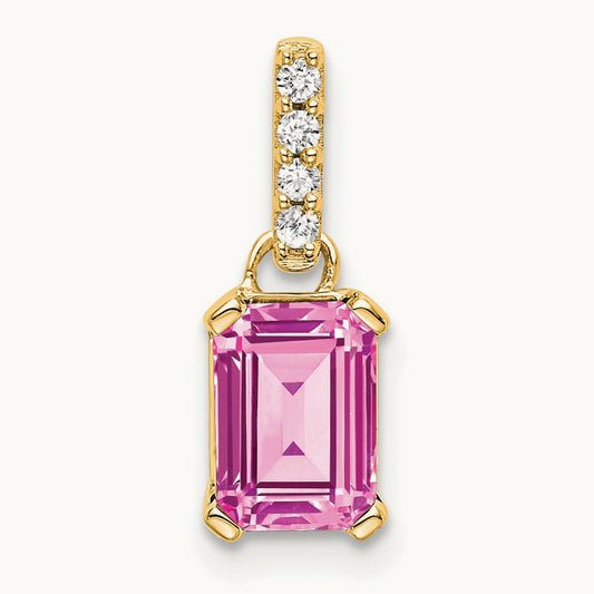Created Pink Sapphire and Diamond Pendant, 14K