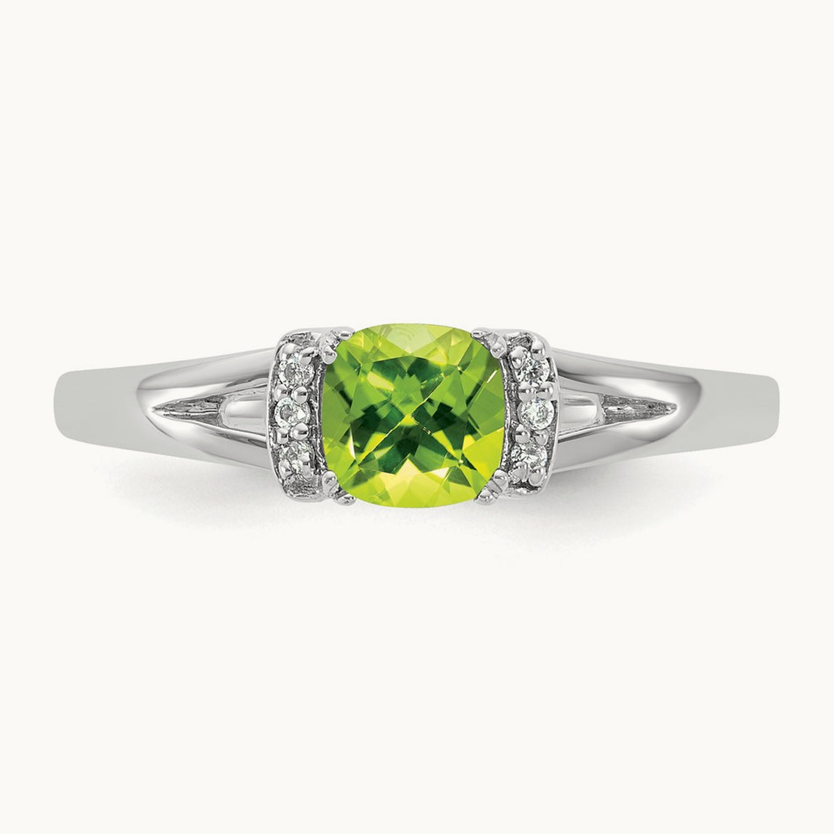 Polished Diamond and Peridot Fashion Ring, 14K White Gold