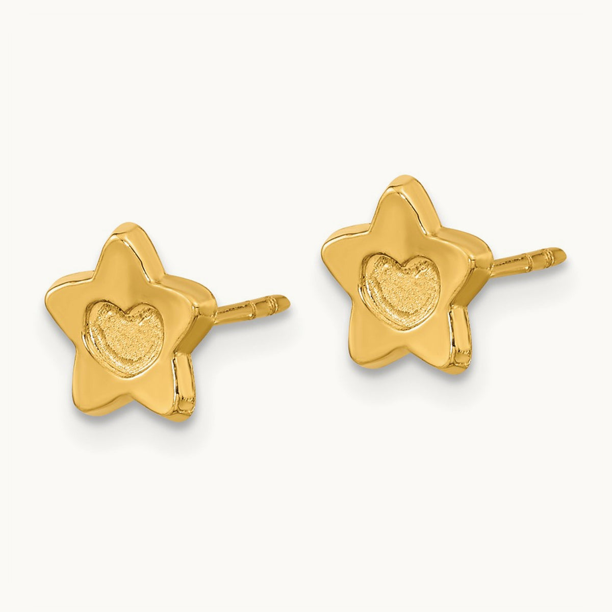 Madi K Satin and Polished Heart in Star Post Earrings, 14K