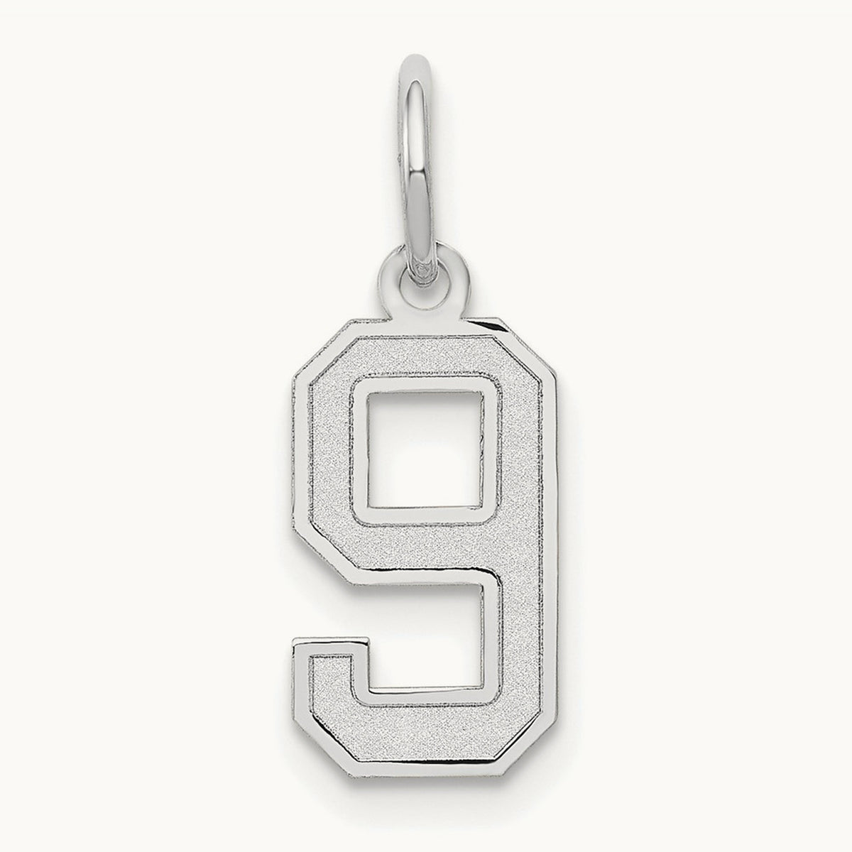 Small Satin Number 9 Charm — 14K White Gold