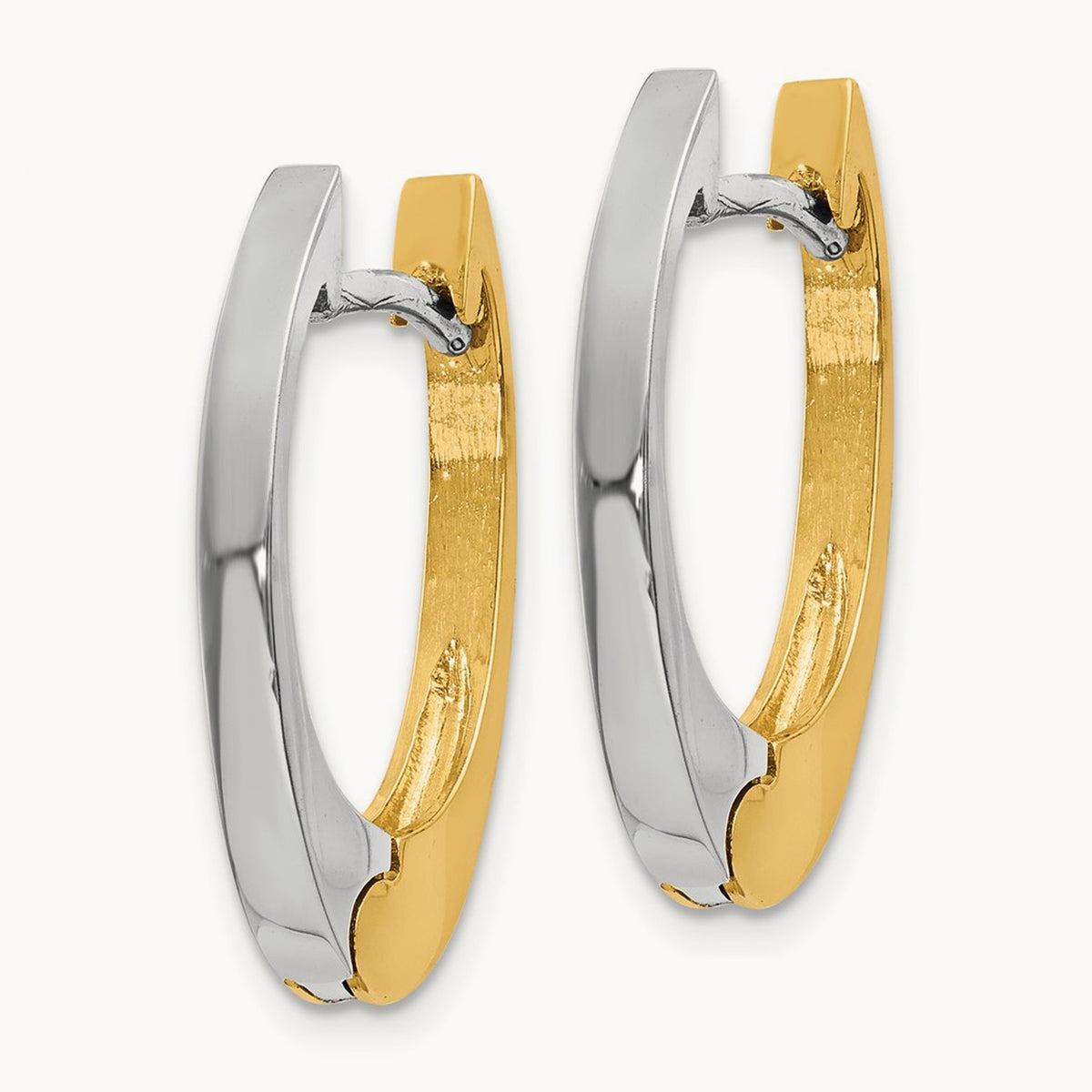 V Shaped Hinged Hoop Earrings, 14K Two-tone