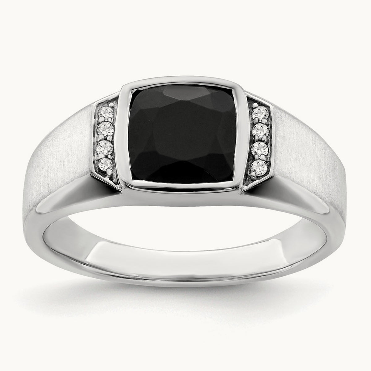 Onyx and Diamond Mens Ring, 14K White Gold