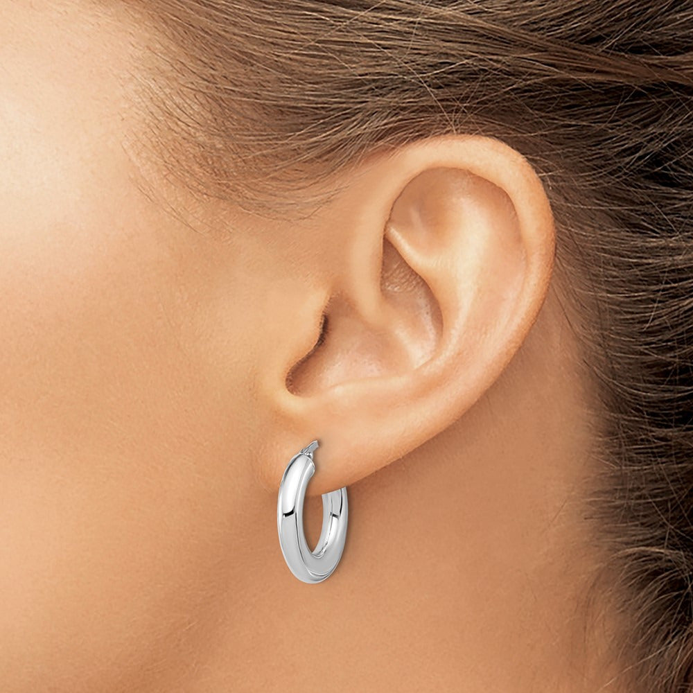 Polished Tube Hoop Earrings — 14K White Gold