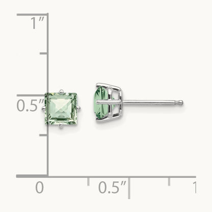 Square Checker-Cut Green Quartz Earrings, 5mm, 14K White Gold