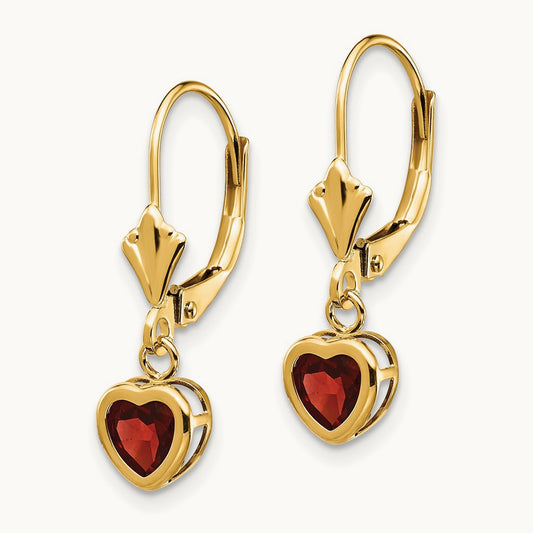 Heart Garnet Earrings, 5mm, 14K