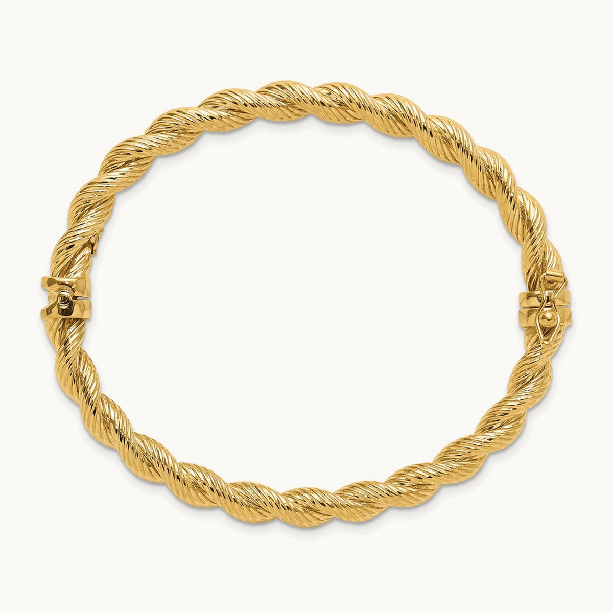 Polished and Textured Twisted Hinged Bangle, 14K