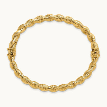 Polished and Textured Twisted Hinged Bangle, 14K