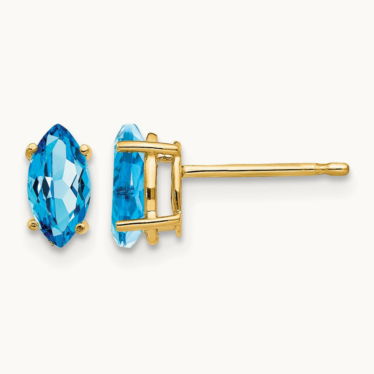 7x3. Marquise Blue Topaz earring, 5mm, 14K