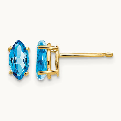 7x3. Marquise Blue Topaz earring, 5mm, 14K
