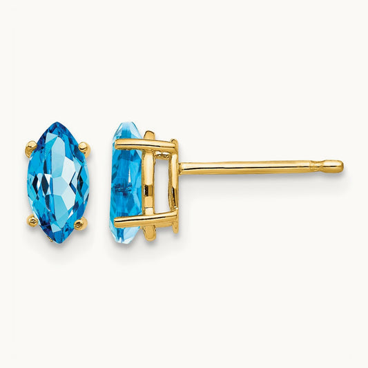 7x3. Marquise Blue Topaz earring, 5mm, 14K