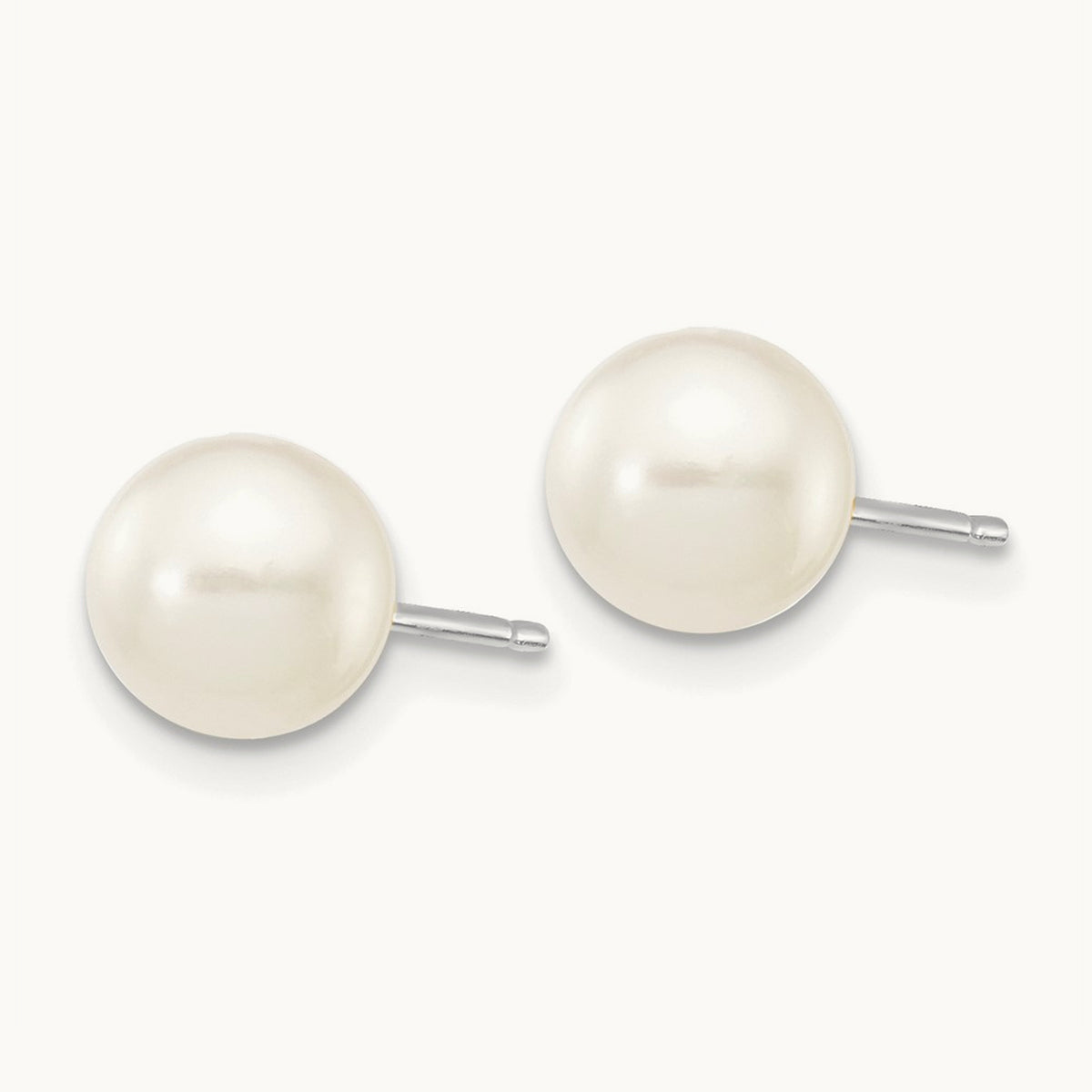 6- White Round FW Cultured Pearl Stud Post Earrings, 7mm, 14K White Gold