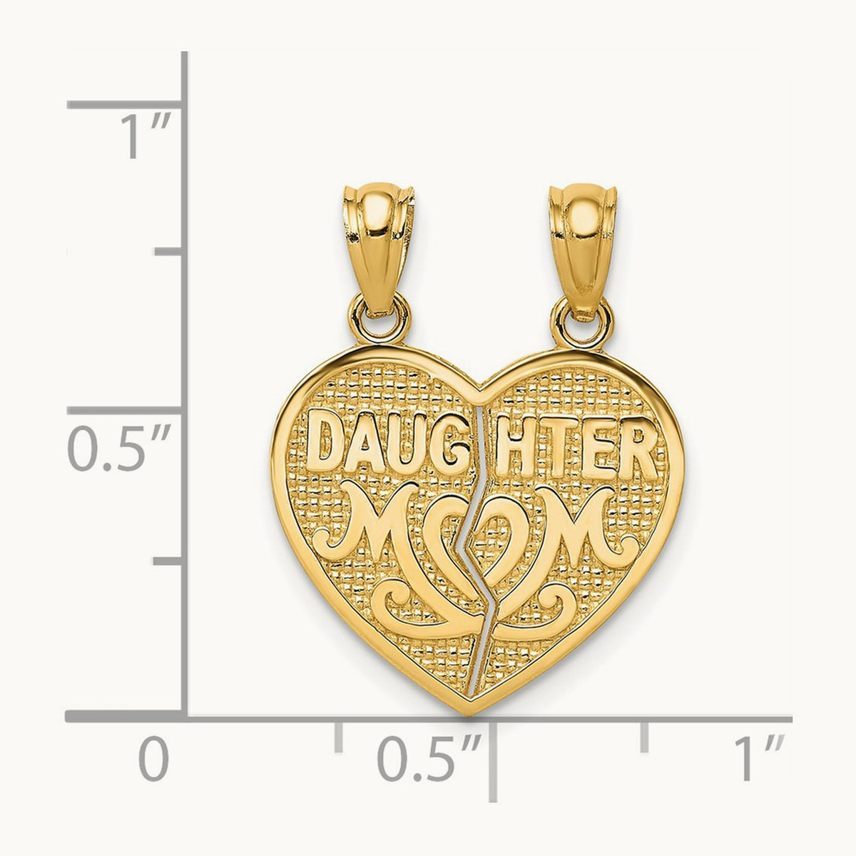 Satin and Polished DAUGHTER-MOM Break Apart Heart Pendant, 14K