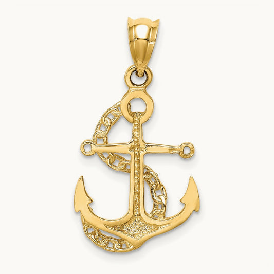 Polished Anchor & Chain Pendant, 14K