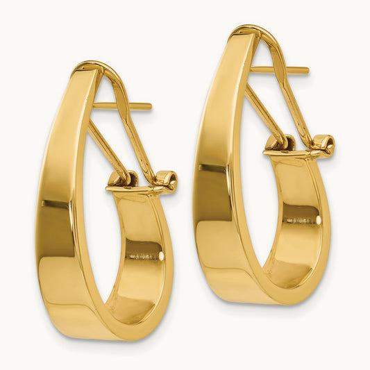 Polished J-Hoop Omega Back Post Earrings, 14K