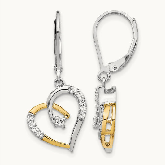 Dangle Heart Leverback Earrings, 0.20 ct tw Lab-Grown Diamond