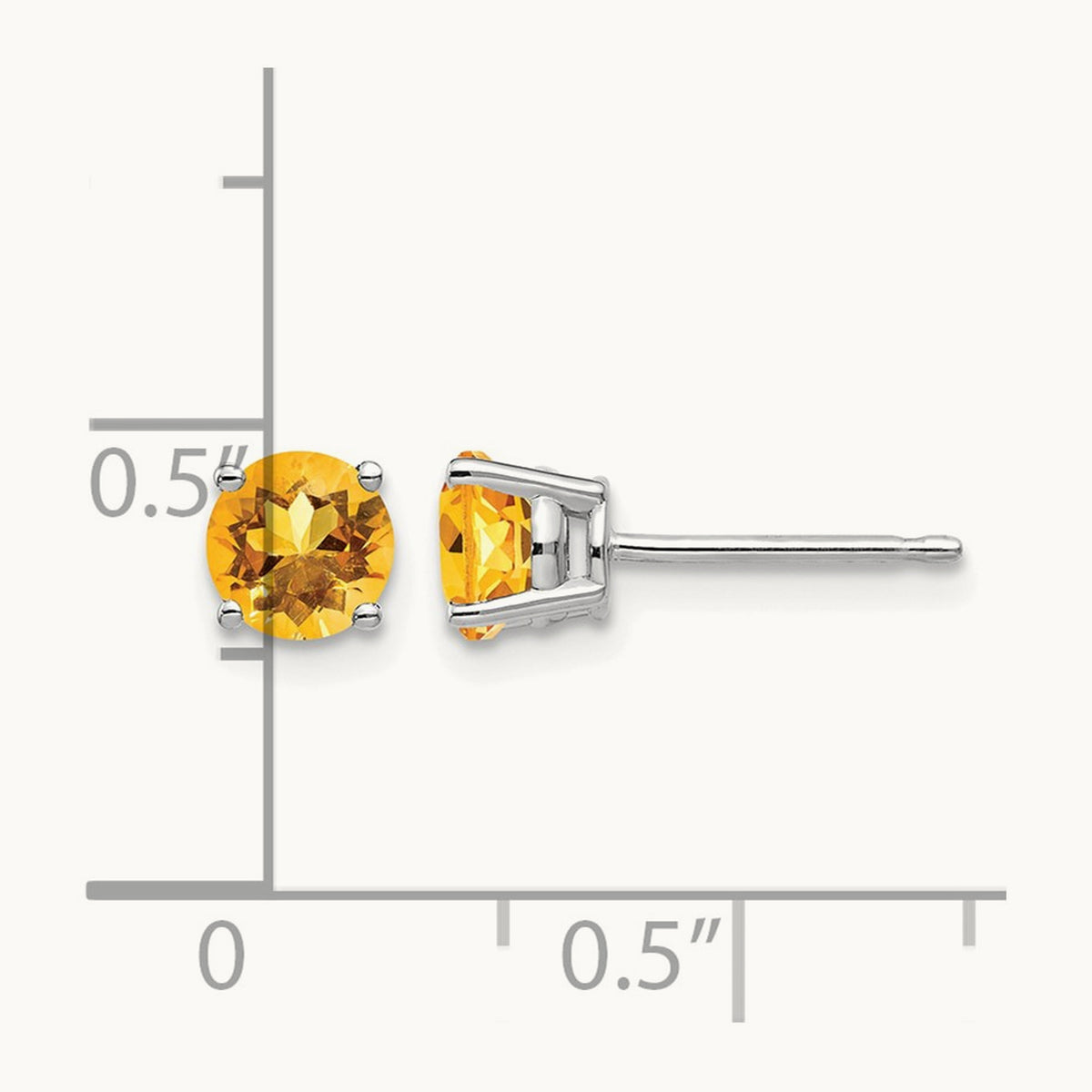 Citrine Earrings, 5mm, 14K White Gold