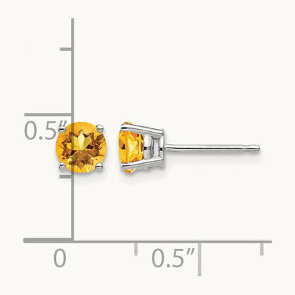 Citrine Earrings, 5mm, 14K White Gold
