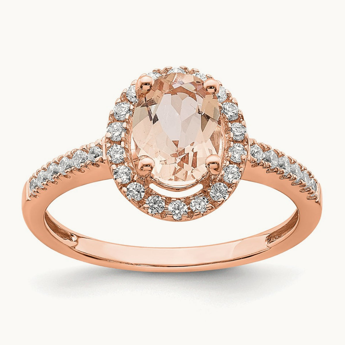 Morganite Diamond Halo Complete Engagement Ring, 14K Rose Gold