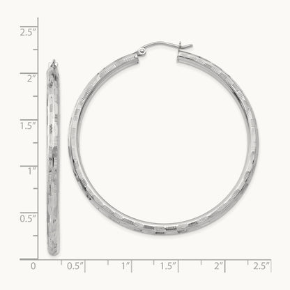 Diamond-cut Hoop Earrings, 14K White Gold