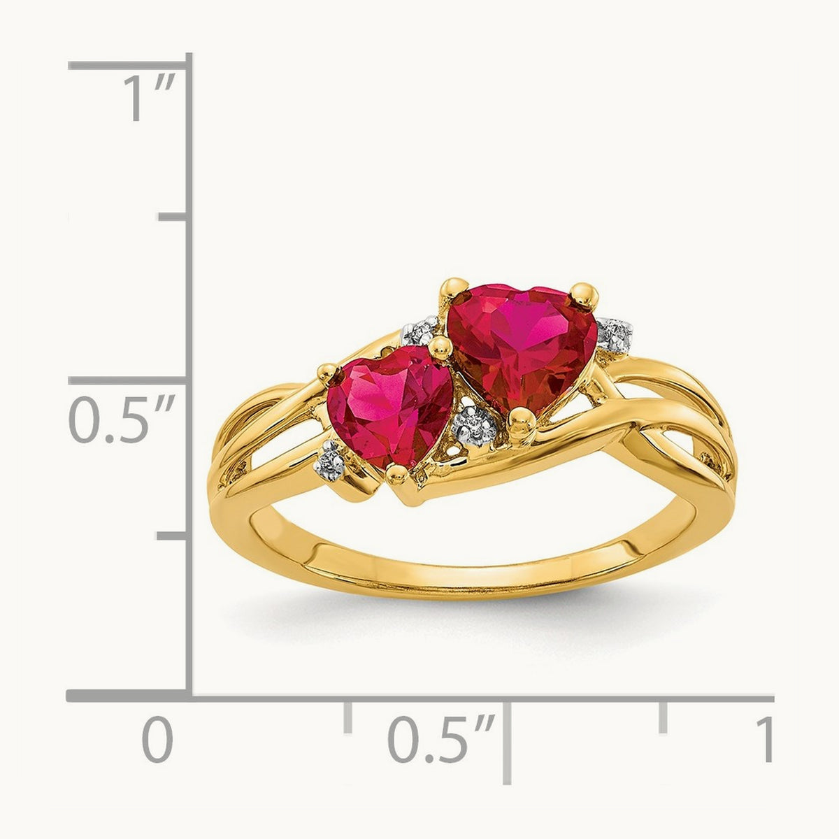 Lab Created Ruby and Diamond Double Heart Ring, 14K