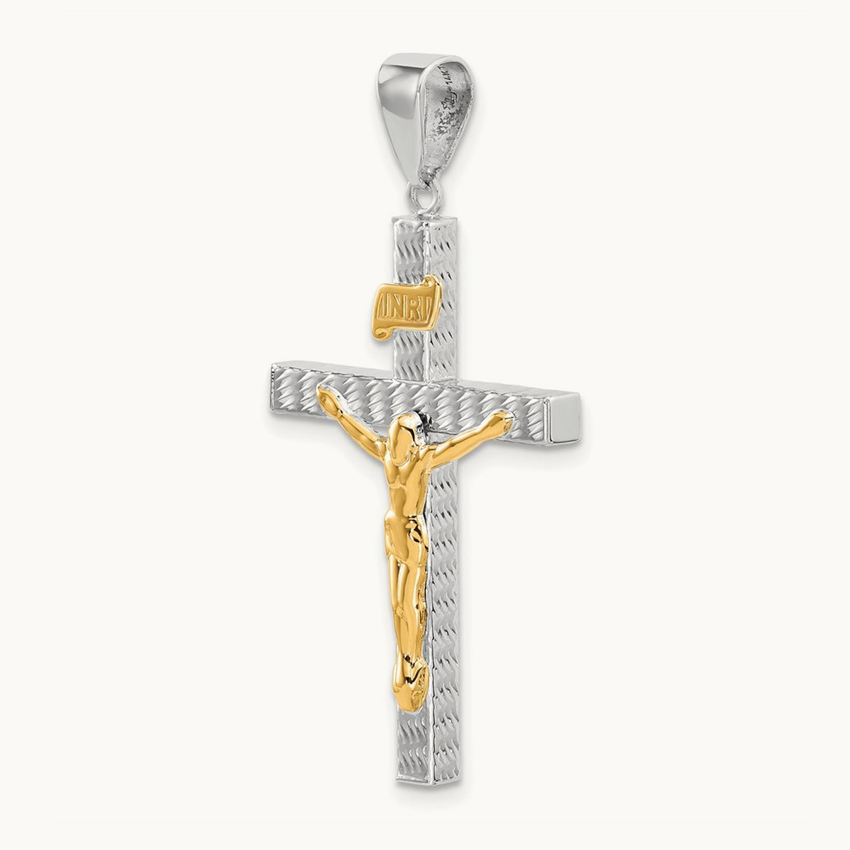 Polished and Diamond-cut Crucifix Pendant, 14K Two-tone