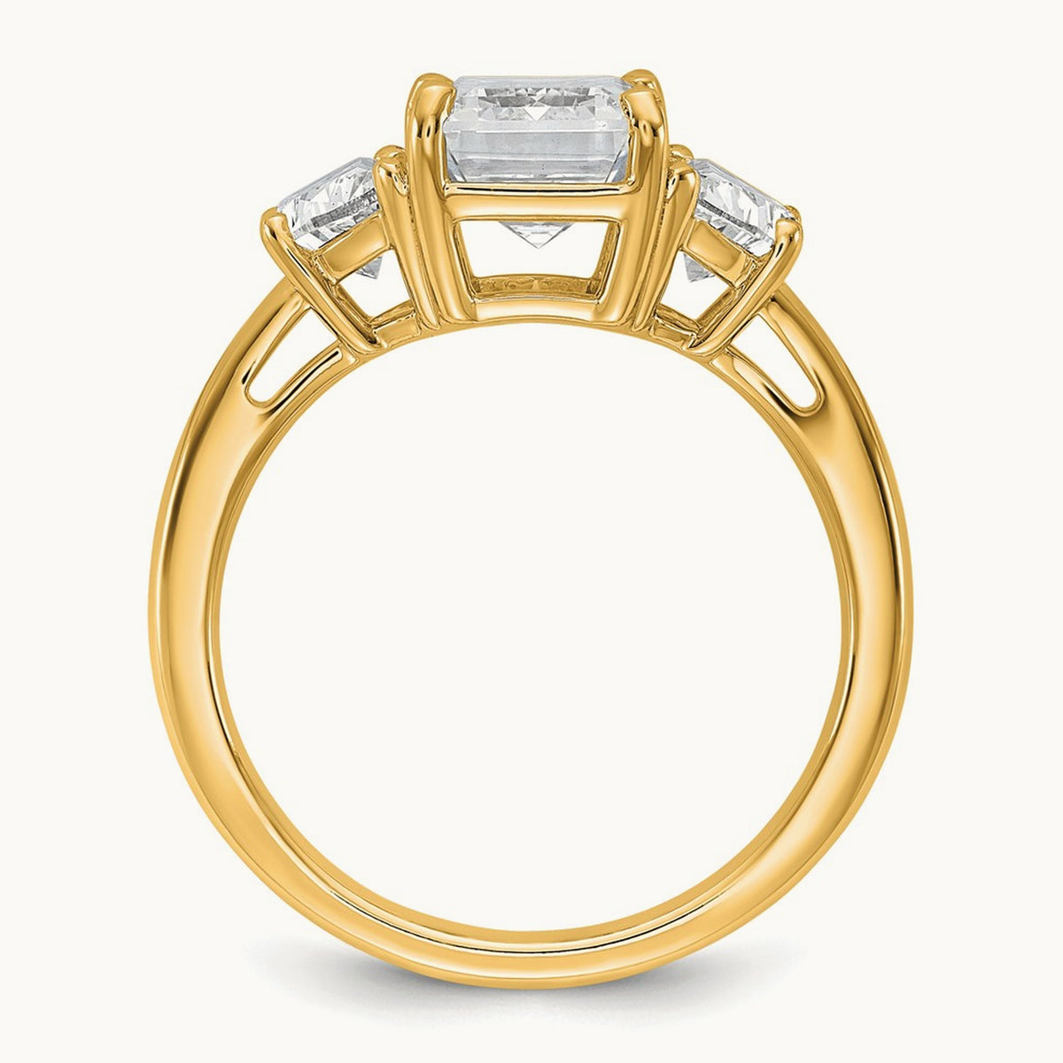 Semi-Mount Emerald & 1/2 Moon 3 Stone Engagement Ring, 0.25-1.00 ct tw Lab-Grown Diamond — 1 ct, 14K Yellow Gold