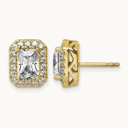 Radiant Shape Halo Earrings, 2.50 ct tw Lab-Grown Diamond — VS (Best), 14K Yellow Gold