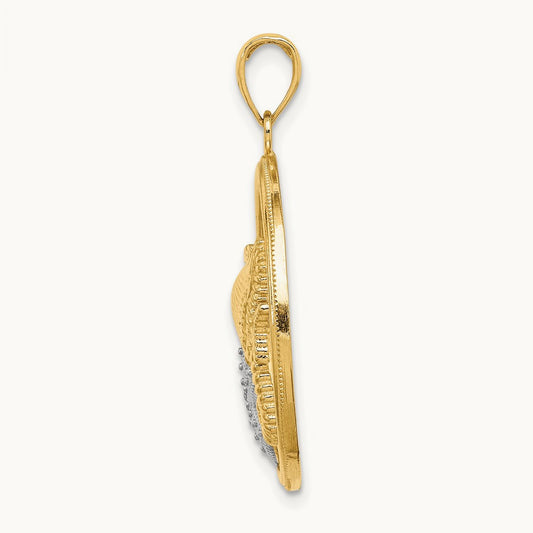 Scallop, Starfish, Seahorse Circle Charm, 14K with White Rhodium