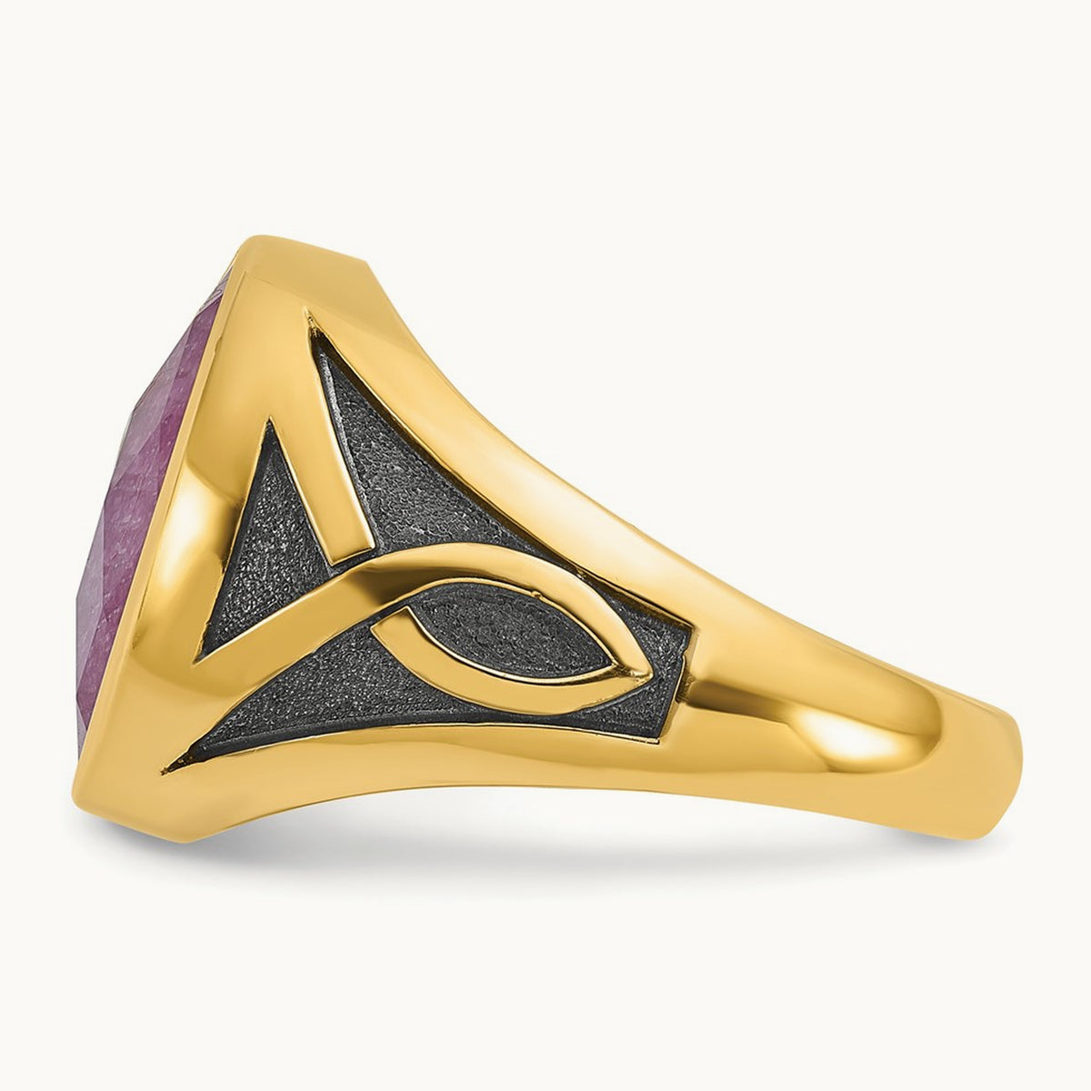 IBGoodman Men's w/Black Rhodium Ruby Doublet Stone Complete Ring, 14K