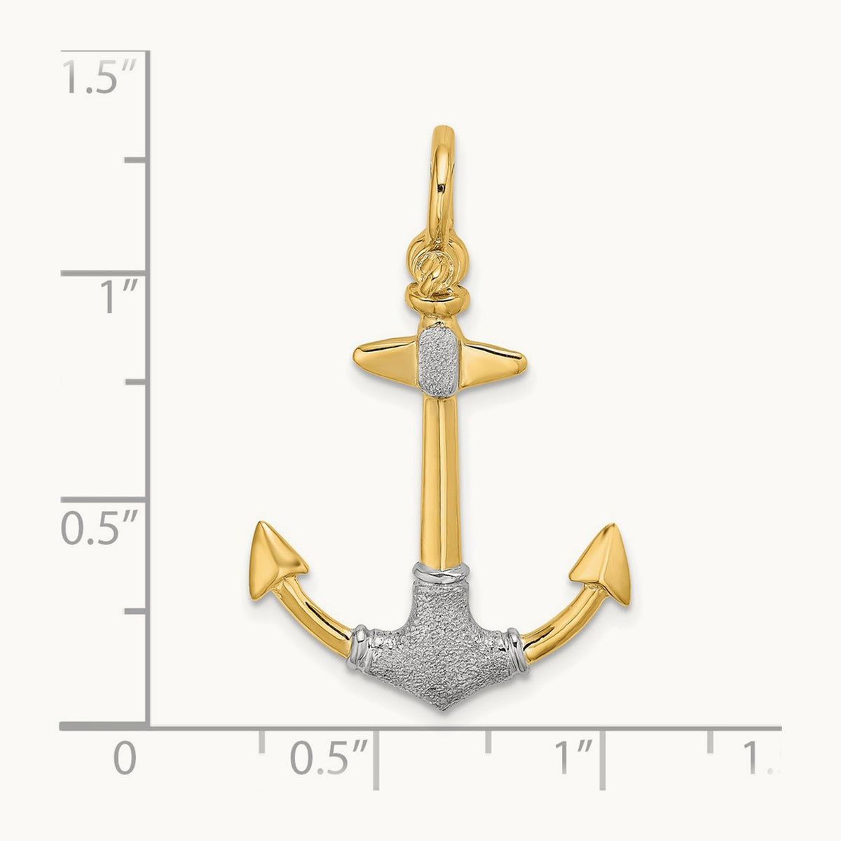 w/Rhodium 3-D Textured Anchor W/ Shackle Bail Charm, 14K