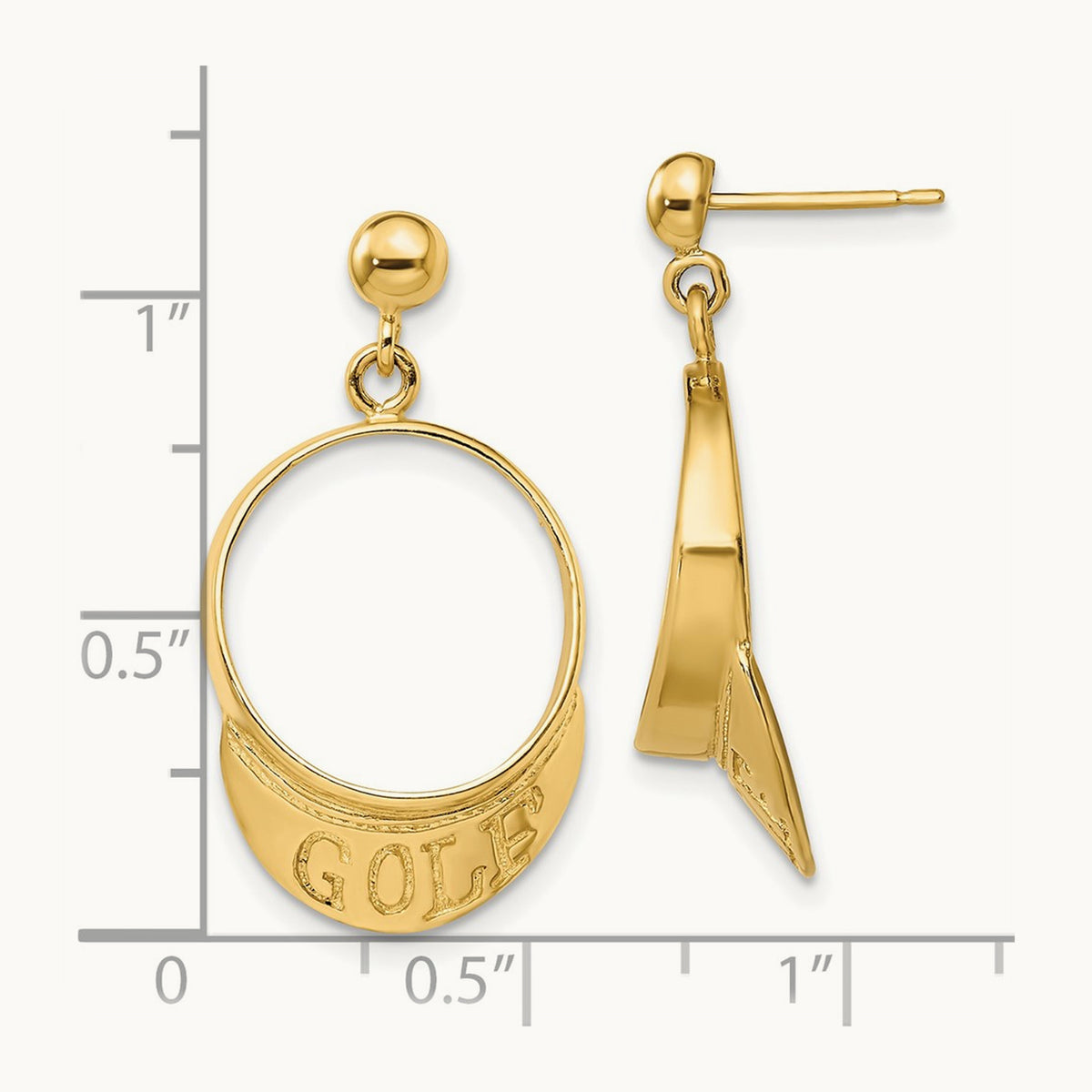 3-D Golf Visor Dangle Post Earrings, 14K