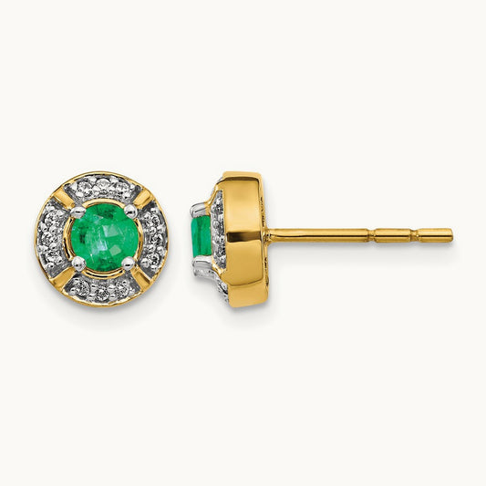 Diamond and Emerald Fancy Halo Earrings — 8mm